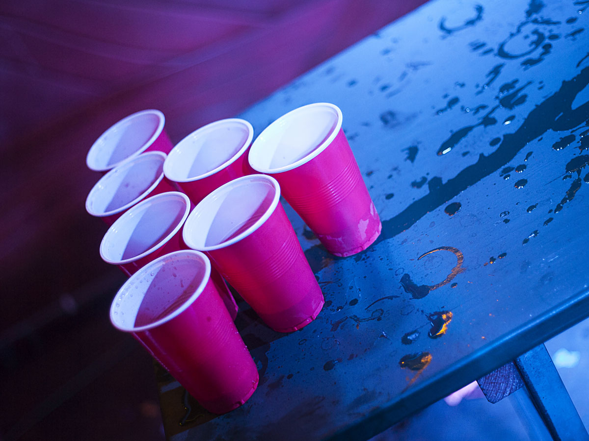 Plastic cups used for beer pong